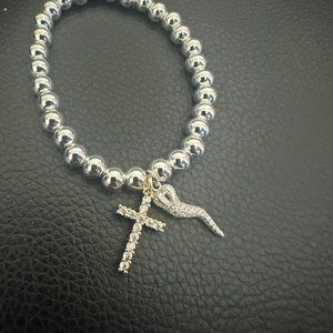 14k Plated over Brass Silver Beaded Bracelet